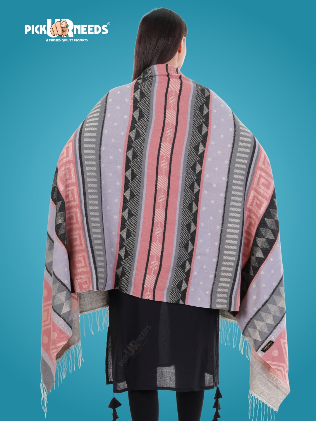 Pick Ur Needs Premium Winter Woolen Shawl for Women  Soft & Warm Ethnic Design Stole with Tassels  Stylish Warm Wrap for Winter & Parties